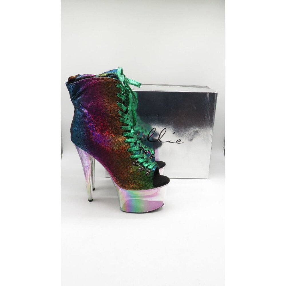 Ellie 7" Multicolor Lace-Up Platform Ankle Boots With Clear Heels Size 12 NEW